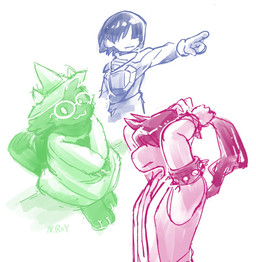 anthro blush clothed clothing eyewear female fur glasses group hair male simple_background white_background n.roy deltarune undertale_(series) kris_dreemurr ralsei susie_(deltarune) bovid caprine darkner goat human mammal reptile scalie 2019 digital_media_(artwork) hi_res monochrome