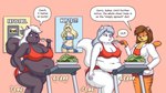 anthro clothing dialogue female food group overweight plant poster spinach text vegetable lordstormcaller felid lagomorph leporid mammal mephitid pantherine rabbit rodent sciurid skunk tiger tree_squirrel 16:9 english_text hi_res widescreen