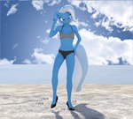 anthro anthrofied beach black_clothing black_footwear black_high_heels blue_body blue_fur blue_hair blue_tail breasts clothing contact_onomatopoeia dance_shoes dancewear dancing female footwear fur gesture glistening glistening_clothing glistening_footwear glistening_high_heels grin grinning_at_viewer hair hand_gesture hand_on_hip high_heels horn impact_onomatopoeia multicolored_hair navel onomatopoeia polka_dot_bikini purple_eyes purple_nail_polish raised_finger raised_index_finger sand shoes smile smiling_at_viewer solo sound_effects stiletto_heels striped_bikini_top tail tap_dancing tap_shoes text two_tone_hair two_tone_tail white_body white_fur white_tail jawolfadultishart friendship_is_magic hasbro my_little_pony mythology trixie_(mlp) equid equine mammal mythological_creature mythological_equine unicorn 2017 3d_(artwork) daz_studio_(artwork) digital_media_(artwork) hi_res