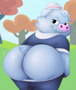 anthro bedroom_eyes bent_over big_butt black_eyes blue_body blue_bottomwear blue_clothing blue_ears blue_fur blue_hair blue_pants blue_tail blue_topwear blue_underwear bottomwear bottomwear_down butt clothed clothing curled_tail day fingers fur grass hair half-closed_eyes hat headgear headwear hooved_fingers hooves looking_at_viewer looking_back male mooning multicolored_clothing multicolored_topwear multicolored_underwear narrowed_eyes obese obese_anthro obese_male outside overweight overweight_anthro overweight_male pants pants_down partially_clothed pie_cut_eyes pink_clothing pink_hat pink_headwear pink_nose plant presenting presenting_hindquarters rear_view sailor sailor_cap sailor_uniform seductive sharp_teeth sky smile solo tail teasing teasing_viewer teasing_with_butt teeth thick_thighs three-quarter_view topwear tree tusks two_tone_clothing two_tone_hat two_tone_topwear two_tone_underwear underwear white_clothing white_hat white_headwear white_topwear sinood1e happy_tree_friends truffles_(htf) mammal suid suine sus_(pig) wild_boar 2025 absurd_res digital_media_(artwork) hi_res