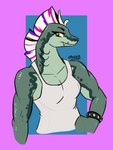 alternative_fashion anthro breasts cleavage clothed clothing female fin gills head_fin muscular muscular_anthro muscular_female punk shirt solo studded_wristband studs tank_top topwear wristband conditional_dnp greenlinzerd lucinda_(greenlinzerd) eel fish marine 2024 hi_res signature