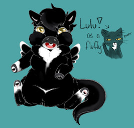 alternate_species black_body black_fur black_hair black_tail chest_tuft female female_feral feral front_view fur genitals hair hooves leg_markings markings open_mouth purring simple_background sitting smile smiling_at_viewer socks_(marking) tail teal_background teeth text tongue tuft vulva white_markings wings yellow_eyes young young_female young_feral lemoncurds fluffy_pony domestic_cat felid feline felis fluffy_pony_(species) mammal 2023 digital_media_(artwork) english_text