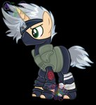 feral green_eyes horn male ninja ponification smile solo warrior xkashtrineyc hasbro my_little_pony mythology naruto kakashi_hatake equid equine mammal mythological_creature mythological_equine unicorn alpha_channel