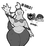anthro beanie breasts clothing ear_piercing eye_scar facial_scar feathers female group hat headgear headwear hood looking_at_viewer multicolored_body open_mouth piercing scar shadow_face simple_background tail text thick_thighs trio white_background wide_hips lewdewott epic_games fortnite budge_(fortnite) meow_skulls raven_team_leader avian bear bird calico_cat domestic_cat felid feline felis mammal parakeet parrot true_parrot digital_media_(artwork) english_text hi_res monochrome sketch