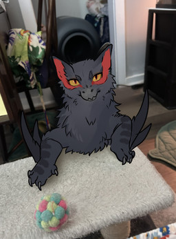 ambiguous_gender arm_blade ball_of_yarn beak black_body black_fur cat_tree chair claws clothes_pile feral floor fur furniture humor inside neck_floof pupils real red_inner_ear red_pupils rug solo table wood wood_floor yarn yellow_eyes drakomachina third-party_edit capcom monster_hunter flying_wyvern nargacuga 2026 colored draw_over photo_manipulation photography_(artwork) shaded shopped