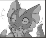 ambiguous_gender anthro blep bow_tie claws eyes_closed frill_(anatomy) smile solo tongue tongue_out mitis-cat bandai_namco digimon digimon_(species) elizamon scalie monochrome