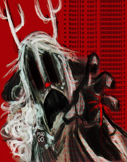 anthro body_horror clothing female nightmare_fuel red_background ring simple_background snowgrave solo text white_clothing miaogo deltarune undertale_(series) noelle_holiday deer mammal new_world_deer reindeer 2025 hi_res