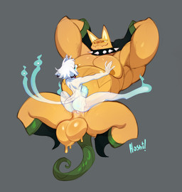 2_tails 5_fingers abdominal_bulge anthro anthro_on_anthro anthro_penetrated anthro_penetrating anthro_penetrating_anthro balls big_balls biped butt collar duo erection female female_penetrated fingers genitals hair huge_balls interspecies larger_male male male/female male_penetrating male_penetrating_female multi_tail overweight overweight_male penetration penis plant sex size_difference smaller_female smaller_penetrated spiked_collar spikes tail translucent translucent_body white_hair nedoiko asian_mythology east_asian_mythology japanese_mythology mythology pumpcat_(nedoiko) samu_(nedoiko) elemental_creature felid feline flora_fauna ghost mammal nekomata spirit yokai hi_res