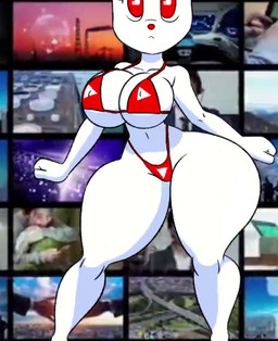 big_breasts brain breasts clothing directional_arrow electronics eyelashes female fur looking_at_viewer music one-piece_swimsuit organs photo_background photorealism realistic red_eyes red_nose shaking_hips sling_bikini small_waist subliminal_message swimwear television text thick_thighs white_body white_fur youtube_logo tansau youtube shiro_(tansau) felid feline felis mammal animated english_text mixed_media photography_(artwork) short_playtime sound video