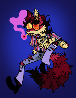 ambiguous_anthro ambiguous_gender anthro belt black_boots black_clothing black_footwear black_hair boots bottomwear bracelet chain cigarette clock clothed clothed_ambiguous clothed_anthro clothing denim denim_bottomwear denim_clothing ear_piercing eyelashes eyewear footwear front_view fully_clothed fully_clothed_ambiguous fully_clothed_anthro fur gradient_background hair jeans jewelry multicolored_clothing multicolored_shirt multicolored_topwear neck_chain necklace pants pattern_clothing pattern_shirt pattern_topwear piercing pink_tail shirt shoes simple_background sitting smoking smoking_cigarette solo striped_clothing striped_shirt striped_topwear stripes sunglasses tail toony topwear watch wearing_sunglasses yellow_body yellow_eyewear yellow_fur yellow_sunglasses polychaete_(artist) canid canine mammal 2024 digital_drawing_(artwork) digital_media_(artwork) full-length_portrait hi_res portrait