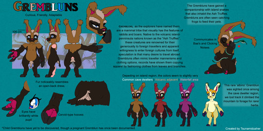 anthro brown_body brown_fur butt claws fur hooves purple_body purple_fur red_body red_fur text yellow_body yellow_fur tsunamidusher gremblun 2:1 english_text hi_res model_sheet species_name