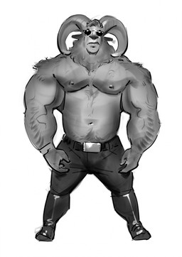anthro belt belt_buckle biceps boots bottomwear bovid_horn buckle caprine_horn clothed clothing eyewear footwear hair horn large_male larger_male male musclegut muscular muscular_anthro muscular_male pecs pose ram_horn shoes size_difference solo sunglasses sunglasses_on_face topless topless_anthro topless_male tuft wearing_sunglasses purplebirdman disney zootopia chevre_(zootopia) bovid caprine mammal sheep 2026 black_and_white digital_drawing_(artwork) digital_media_(artwork) full-length_portrait hi_res monochrome portrait shaded sketch