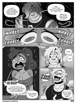 anthro big_breasts breasts clothed clothing dialogue duo eyes_closed female fingers front_view hair male open_mouth pupils simple_background smile speech_bubble text topwear nimzy noms_(nimzy) tobi_(nimzy) cricetid felid hamster hybrid liger mammal pantherine rodent comic english_text hi_res url