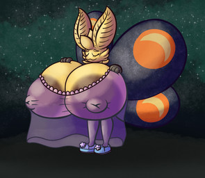 antennae_(anatomy) anthro areola big_areola big_breasts big_nipples breasts clothing eyes_closed female footwear fur huge_areola huge_breasts huge_nipples hyper hyper_breasts insect_wings night nightgown nipples non-mammal_breasts pattern_background pink_clothing shoes simple_background slippers solo star-shaped_background star_polygon tan_body tan_fur translucent translucent_clothing wings sprucy arthropod insect lepidopteran moth character_request hi_res
