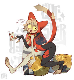 anthro barefoot bell big_bell biped breasts card_trick clothing dialogue diamonds_(suit) digitigrade fangs feet female female_anthro fool's_hat furgonomic_hat furgonomic_headwear furgonomics hat headgear headwear holding_card jester jester_outfit pattern_clothing pattern_hat pattern_headgear pattern_headwear smile solo speech_bubble standing striped_clothing striped_hat striped_headgear striped_headwear stripes suit_symbol tail teeth yellow_sclera foresttherotten domestic_cat felid feline felis mammal 2025 digital_media_(artwork) full-length_portrait hi_res portrait signature