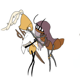 4_arms 4_eyes ambiguous/ambiguous ambiguous_gender antennae_(anatomy) anthro arthropod_abdomen black_arms black_legs bottomless bottomless_anthro claws cloak clothed clothing duo feather_tuft feathers grey_arms grey_legs hand_holding hand_on_cheek machine melee_weapon multi_arm multi_eye multi_limb orange_body orange_head purple_cloak purple_clothing shadowed_eyes simple_background standing sword sword_on_back tuft weapon white_background white_body white_cloak white_clothing white_eyes white_feathers yellow_body yellow_head oxide_cat hollow_knight:_silksong hollow_knight_(franchise) team_cherry second_sentinel twelfth_architect arthropod robot robot_anthro 2025 colored_sketch flat_colors hi_res sketch nonbinary_(lore)