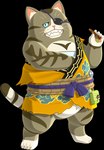 anthro biped clothed clothing digitigrade eye_patch eyewear fur grey_body grey_fur humanoid_hands simple_background solo teeth transparent_background unknown_artist capcom monster_hunter monster_hunter_stories orgo_(monster_hunter) felid feline felyne lynian mammal 2021 alpha_channel hi_res official_art