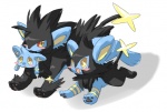 all_fours ambiguous_gender blush family feral group pawpads paws red_sclera running simple_background tail white_background yellow_eyes young young_feral salt_(artist) nintendo pokemon felid generation_4_pokemon luxio luxray mammal pokemon_(species) shinx