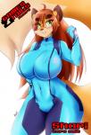 anthro big_breasts biped breasts brown_hair brown_nose clothed clothing eyewear female glasses green_eyes hair huge_breasts long_hair solo standing teeth text zero_suit mleonheart metroid nintendo shari_(tiger1001) canid canine fox mammal 2014 digital_media_(artwork) english_text hi_res