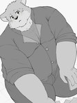 anthro belly blush bulge clothing dress_shirt eyebrows green_eyes male overweight shirt solo thick_eyebrows topwear harumuname lifewonders tokyo_afterschool_summoners jambavan_(tas) bear mammal 3:4 hi_res