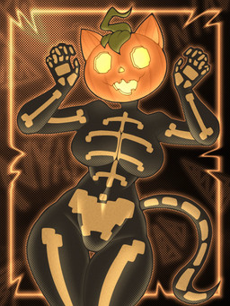 anthro big_breasts bone breasts female for_a_head open_mouth open_smile pumpkin_head skeleton smile solo tail thick_thighs thigh_gap wide_hips yellow_eyes hosses21 epic_games fortnite spice_(fortnite) domestic_cat felid feline felis mammal object_head 2025 3:4 hi_res