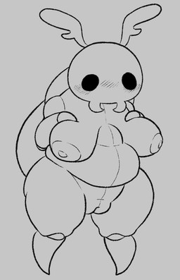 antennae_(anatomy) anthro areola belly biped black_eyes breasts female genitals grey_background nipples nude simple_background solo standing vulva lewdydoodls hollow_knight_(franchise) team_cherry bretta_(hollow_knight) arthropod beetle insect 2025 monochrome