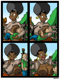 afro anthro areola big_areola big_breasts blue_bottomwear blue_clothing blue_jeans blue_pants bodily_fluids book border bottomwear breast_play breast_suck breasts brown_body brown_fur brown_nipples caressing caressing_breasts clothed clothed_anthro clothed_female clothed_male clothing clothing_lift dark_body dark_skin denim denim_bottomwear denim_clothing duo ear_piercing ear_ring female fully_clothed fully_clothed_anthro fully_clothed_female fully_clothed_male fur green_clothing green_shirt green_topwear grey_turtleneck huge_areola huge_breasts hyper hyper_areola jeans lifting_another lips male male/female nipples pants piercing realization ring_piercing shirt shirt_grab shirt_lift sucking sweater tall_female tears thick_lips topwear turtleneck white_border dutch_(artist) threyon_(threyon) domestic_cat felid feline felis human mammal 2010 comic