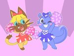 anthro cheerleader clothed clothing crossdressing duo male nutty_bo animal_crossing capcom monster_hunter monster_hunter_stories nintendo filbert_(animal_crossing) navirou domestic_cat felid feline felis mammal rodent sciurid tree_squirrel