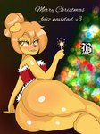 anthro big_butt bottomless butt button_ears christmas_tree clothed clothing crossgender female floppy_ears holiday_message holidays inside mtf_crossgender plant solo text tree sr_biock christmas gerry_(dongitos) canid canine canis domestic_dog mammal english_text hi_res