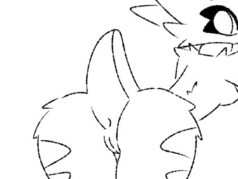 anthro big_butt big_eyes butt collar female flashing fluffy genitals raised_hips raised_tail rear_view short_tail solo tail thick_thighs vulva sotu alien lumari monochrome