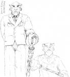 anthro cane clothed clothing fur male necktie solo asthexiancal the_jungle_book shere_khan bengal_tiger felid mammal pantherine tiger 2006 hi_res monochrome