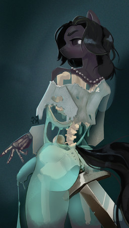 anal anal_penetration anthro black_hair bone genitals hair male penetration penis skeleton solo drafthoof equid equine ghost mammal spirit absurd_res hi_res