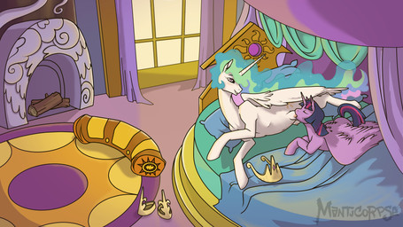 bed bed_sheet bedding bedroom crotch_breasts crown duo female female_feral feral fireplace furniture headgear horn navel student suckling teacher teacher_and_student teats window wings manticorpse friendship_is_magic hasbro my_little_pony mythology princess_celestia_(mlp) twilight_sparkle_(mlp) equid equine mammal mythological_creature mythological_equine winged_unicorn 16:9 hi_res widescreen