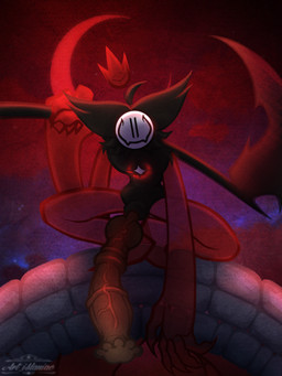 big_penis black_body black_fur bridge claws fur genitals huge_penis male melee_weapon moon penis polearm red_crown red_limbs red_moon scythe solo weapon white_mask art_imaniac noth_(art_imaniac) humanoid unknown_species 3:4 hi_res