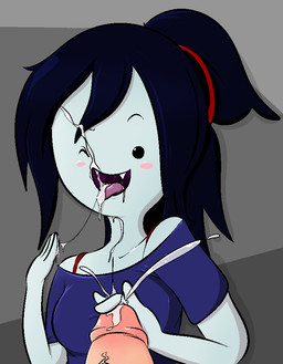 black_hair blush bodily_fluids clothed clothing cum cum_in_mouth cum_inside cum_on_face cum_on_hand duo ejaculation erection fangs female female_focus genital_fluids genitals grey_body grey_skin hair handjob humanoid_genitalia humanoid_penis male male/female not_furry open_mouth penile penis sex simple_background solo_focus teeth tongue tongue_out davidsanchan adventure_time cartoon_network marceline_abadeer humanoid vampire digital_media_(artwork)