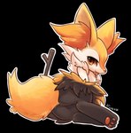 alpha_channel anthro biped blush braixen butt butt_focus canid canine featureless_crotch female fur generation_6_pokemon inner_ear_fluff looking_at_viewer lying mammal nintendo pawpads paws pokemon pokemon_(species) rag._(artist) red_eyes simple_background solo stick stick_in_tail tail tongue transparent_background tuft yellow_body yellow_fur