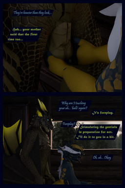 animal_genitalia anthro arm_warmers armwear ball_fondling balls blue_body blue_eyes blue_fur breasts clothing dialogue duo female fondling fully_sheathed fur genitals green_body green_scales leg_warmers legwear male male/female multicolored_body multicolored_fur scales sheath text touching_balls white_body white_fur yellow_eyes flauntingfornication european_mythology mythology dragon kobold mythological_creature mythological_scalie scalie western_dragon wyvern 2:3 3d_(artwork) absurd_res comic digital_media_(artwork) english_text hi_res daughter_(lore) father_(lore) father_and_child_(lore) father_and_daughter_(lore) incest_(lore) parent_(lore) parent_and_child_(lore) parent_and_daughter_(lore)