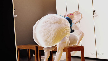 abdominal_bulge anthro belly big_belly big_breasts breasts digestion female huge_belly scales sitting solo vore white_body white_scales gushyguts sound_warning reptile scalie snake 3d_(artwork) 3d_animation animated digital_media_(artwork) hi_res short_playtime sound video