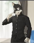 anthro asian_clothing black_clothing clothed clothing countershading east_asian_clothing gakuran japanese_clothing japanese_school_uniform male school_uniform solo uniform pngx canid canine canis domestic_dog mammal