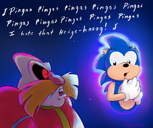 anthro bald black_nose black_sclera blue_body clothing countershade_face countershade_torso countershading duo facial_hair gloves glowing handwear humanoid_hands lyrics male mustache night open_mouth overweight overweight_male pink_nose pointy_ears red_eyes singing teeth text tongue half_dime adventures_of_sonic_the_hedgehog classic_sonic_(universe) dic_entertainment pingas sega sonic_the_hedgehog_(series) youtube youtube_poop classic_sonic dr._eggman sonic_the_hedgehog eulipotyphlan european_hedgehog hedgehog human mammal 6:5 absurd_res english_text hi_res