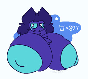 anthro areola bedroom_eyes big_areola big_breasts breast_focus breast_tuft breasts female female_anthro front_view fur hair heart_symbol huge_areola huge_breasts hyper hyper_breasts narrowed_eyes nipples non-mammal_nipples purple_body purple_fur purple_hair seductive simple_background solo teal_sclera tuft turquoise_areola white_void fatfckinfish tako_(fatfckinfish) arthropod insect lepidopteran moth blue_and_white low_res monochrome