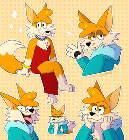 anthro barefoot black_eyes bracelet breasts chest_tuft clothed clothing dress fangs feet female fur gem gesture hand_gesture jacket jewelry looking_at_viewer necklace open_mouth orange_background orange_body orange_fur pattern_background pearl_(gem) pearl_necklace simple_background smile solo tail teeth thumbs_up tongue tongue_out topwear tuft cristakes mammal_squad! lika_(mammal_squad!) canid canine fox mammal 2024 digital_media_(artwork) hi_res
