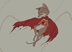 anthro cape clothing clutching clutching_chest don_bluth female feral forlorn gem glowing glowing_gem glowing_jewelry hi_res holding_jewelry holding_object jewelry jumping kochich looking_down mammal mouse mrs._brisby murid murine narrowed_eyes red_cape red_clothing rodent simple_background solo suspended_in_midair the_secret_of_nimh