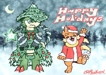 2_toes 3_toes angry bell christmas_clothing christmas_headwear christmas_tree_costume clothing costume crescent_moon cybernetic_arm cybernetic_limb cybernetic_tail cybernetics duo eyebrows eyes_closed facial_tuft fake_beard feet female frown fur gift_bow green_body happy hat headgear headwear holidays jingle_bell leaf leaf_hair machine male male/female metal_claws moon open_mouth open_smile orange_body orange_fur plant plant_hair pseudo_hair raised_leg red_clothing santa_coat santa_costume santa_hat smile smiling_at_viewer snow snow_on_body snow_on_fur snowing star tan_body tan_fur text tinsel toes tree tuft wreath wreath_around_neck wreath_bow yellow_body psykwol christmas happy_holidays nintendo pokemon ellie_(psykwol) firebird_(psykwol) breloom buizel cyborg generation_3_pokemon generation_4_pokemon pokemon_(species)