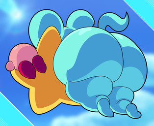 ambiguous_gender anthro big_butt blue_body blue_fur butt cloud duo fur glistening glistening_butt huge_butt hyper hyper_butt nude pink_body rear_view sky tail thick_thighs warp_star wide_hips cyandrive98 kirby_(series) nintendo elfilin kirby chinchilla chinchillid mammal rodent waddling_head 2025 hi_res