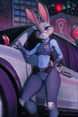 5_fingers anthro breasts camel_toe car clothed clothed_anthro clothed_female clothing dipstick_ears ear_markings eyebrows eyelashes female female_anthro fingers fully_clothed fully_clothed_anthro fully_clothed_female fur grey_body grey_fur hand_on_hip looking_at_viewer multicolored_ears police police_uniform purple_eyes scut_tail short_tail small_breasts solo tail traffic_light uniform vehicle unluckymireille disney zootopia judy_hopps european_rabbit lagomorph leporid mammal oryctolagus rabbit 2026 2:3 digital_media_(artwork) hi_res