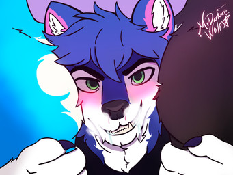 anthro blood bodily_fluids butt butt_grab drooling excited flustered group hand_on_butt male male/male nosebleed saliva solo_focus trio mrdarknesswolf dantalos mrdarknesswolf_(character) neillen canid canine canis demon domestic_dog husky hybrid mammal nordic_sled_dog spitz wolf hi_res