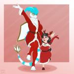 antennae_(anatomy) anthro antlers bell belt big_breasts black_hair breasts cleavage clothed clothing coat collar curvy_figure dress duo female flower fluffy_ears fur gloves hair handwear holidays hooves horn huge_breasts legwear plant pokemorph red_nose short_stack stare stockings tail topwear voluptuous white_body white_skin wings c-fed christmas mythology nintendo pokemon horae_deerling skyla_the_flygon deer deerling dragon elemental_creature flora_fauna flygon generation_3_pokemon generation_5_pokemon mammal mythological_creature mythological_scalie pokemon_(species) scalie winter_deerling 1:1 2018 hi_res