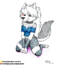 3_toes anthro black_nose claws collar feet female fur patreon_logo patreon_username sitting sitting_on_another smile smiling_at_viewer solo spread_legs spreading text toes yordraw hellaverse helluva_boss patreon loona_(helluva_boss) canid canine canis mammal wolf 1:1 hi_res traditional_media_(artwork) url