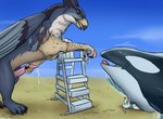 ambiguous_feral ambiguous_gender anthro beach beak black_body blue_eyes bodily_fluids claws crush erection eyes_closed feathers feral food forced fur genital_fluids genitals grey_body grey_feathers group holding_food holding_object male male_anthro male_feral masturbation nude nude_anthro outside penile penile_masturbation penis pinned_by_belly precum sand sea snout teal_eyes trio water white_body white_fur year dolorcin mythology torvid avian canid cetacean dolphin fish gryphon mammal marine mythological_avian mythological_creature oceanic_dolphin orca toothed_whale 2025
